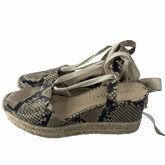 Via Spiga Snakeskin‎ Espadrille Wedge Sandals Womens Size 8 Beige & Black Canvas - Picture 4 of 7